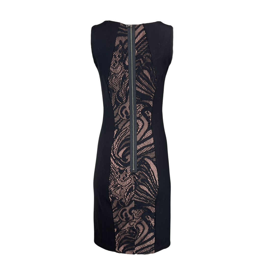 BCBG Black Sleeveless Lace Panel Dress