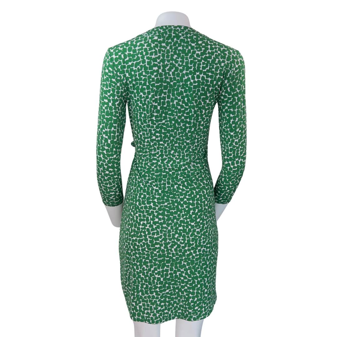 BCBG Green and Cream Aligator Print Wrap Dress