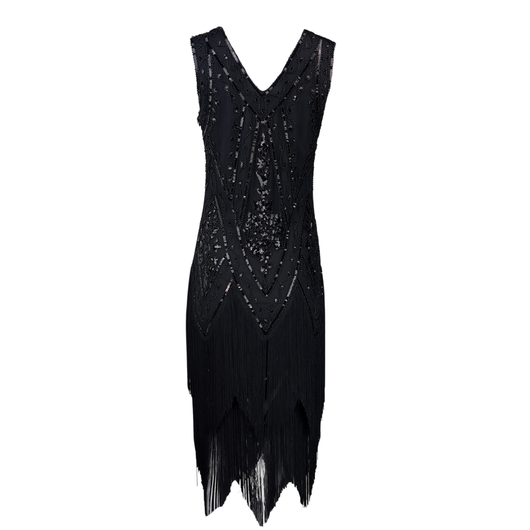 Black Beaded Flapper Dress Sleeveless