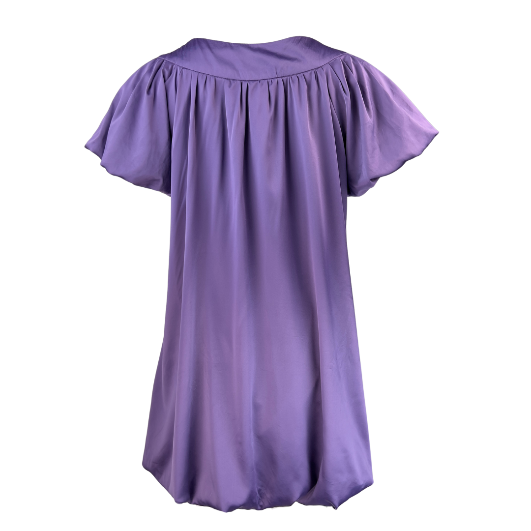 Chloe Purple Satin Dres with Short Sleeves and Balloon Hem