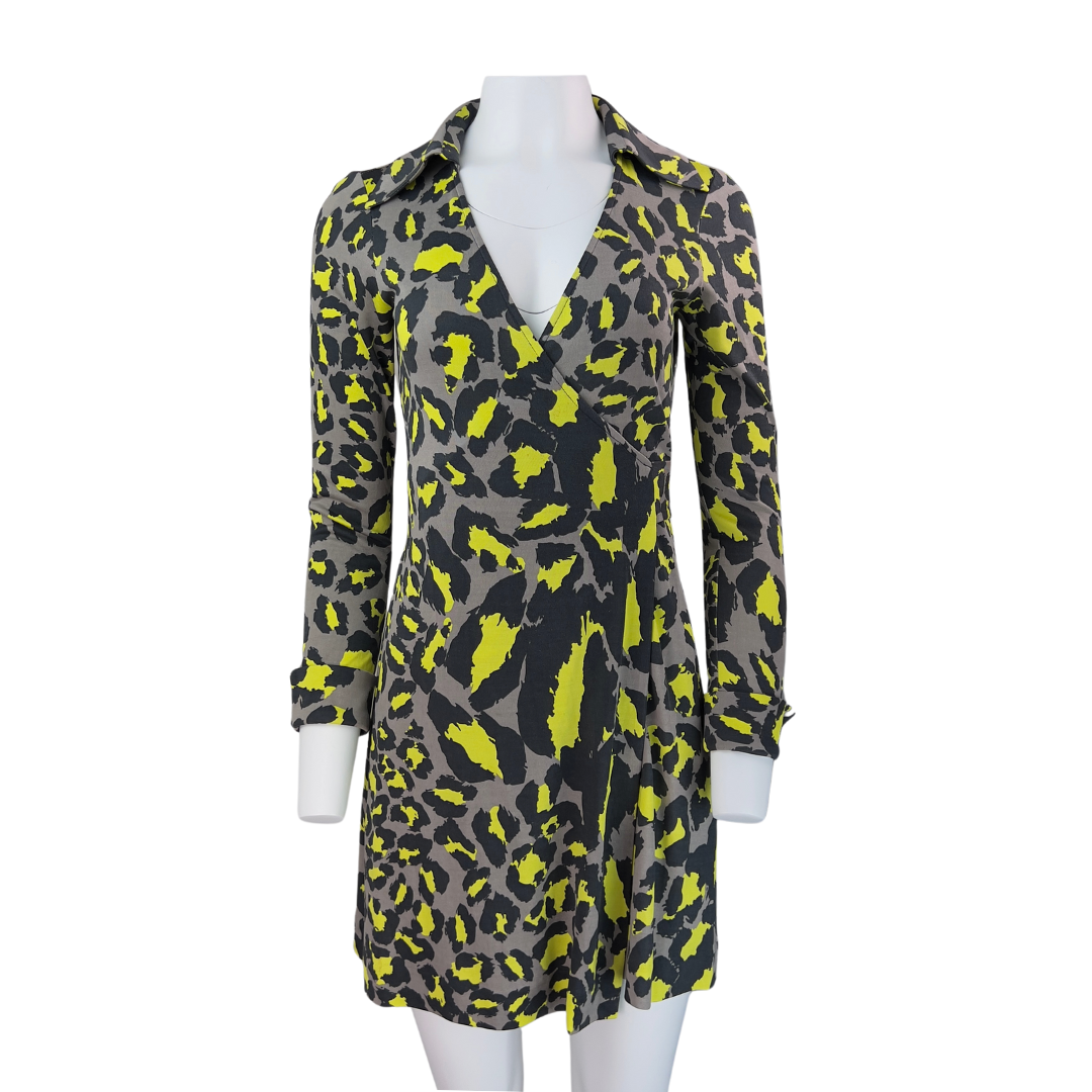 dvf green leopard dress DVF Diane Von Furstenberg GABY Silk Jersey Tunic Dress Leopard Leaves Green $365