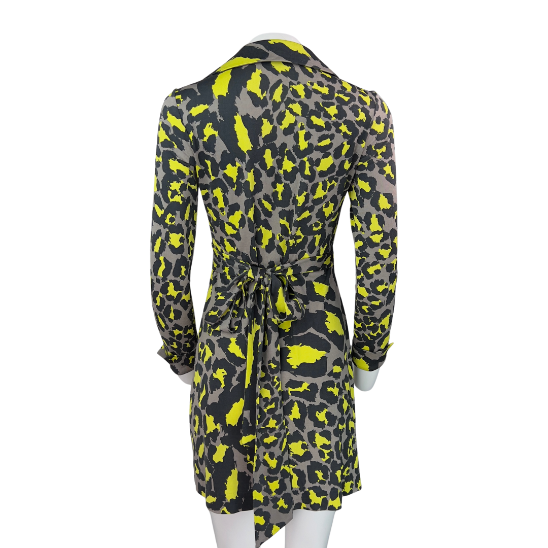 DVF Green Leopard Print Wrap Dress