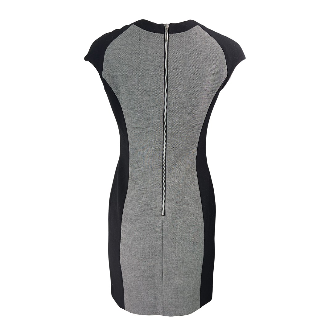 Grey Fitted Dress with Black Panels and Capped Sleeves