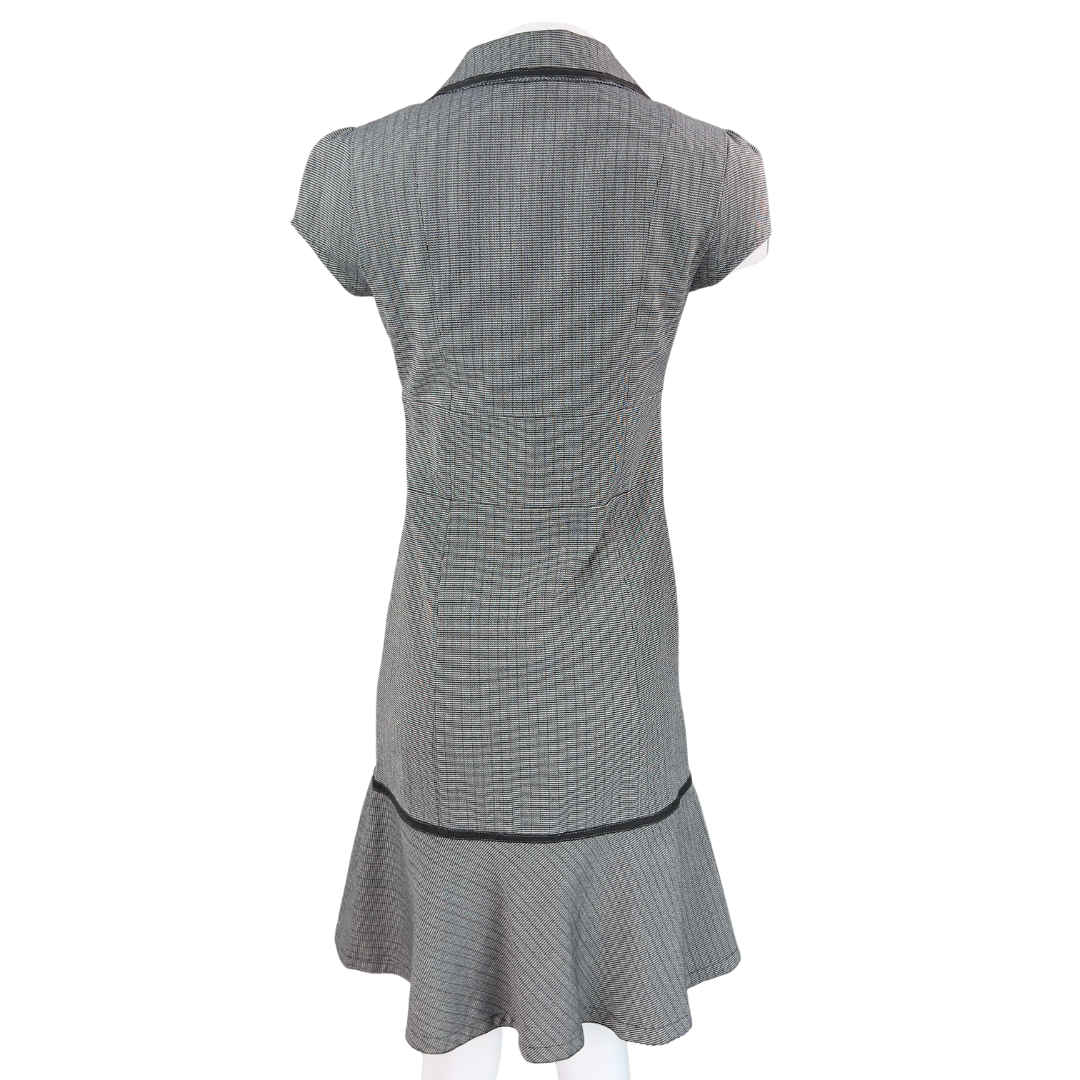 Le Chateau Grey Double Breasted Dress with Black Trim