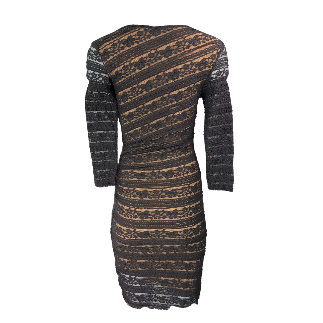 Max Studio Long Sleeve Black Lace Dress with Nude Lining