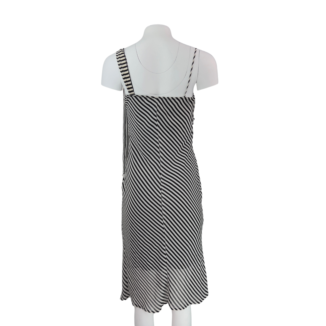 Mantique Black and White Stipe Asymmetrical Slip Dress