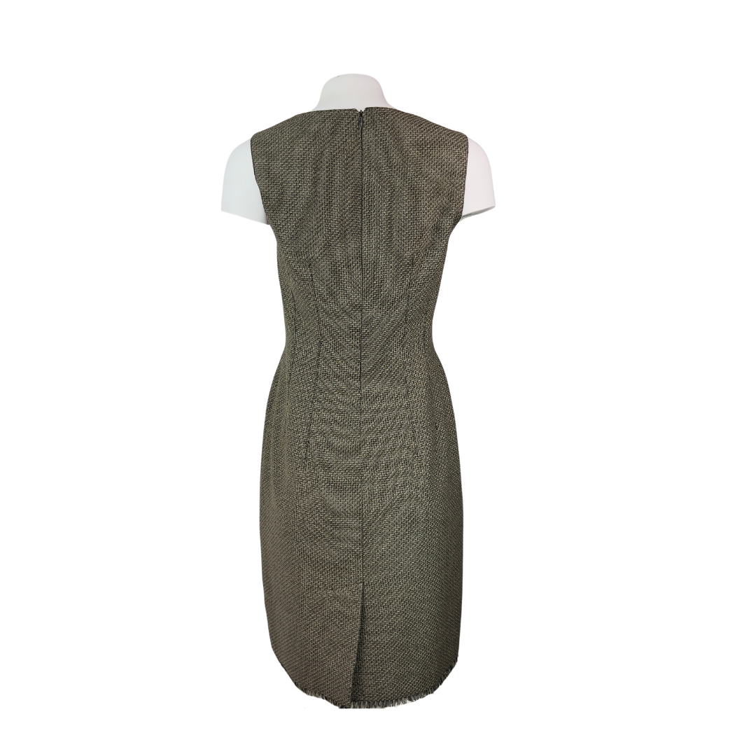 Sleeveless Tweed Shift Dress With Square Neckline