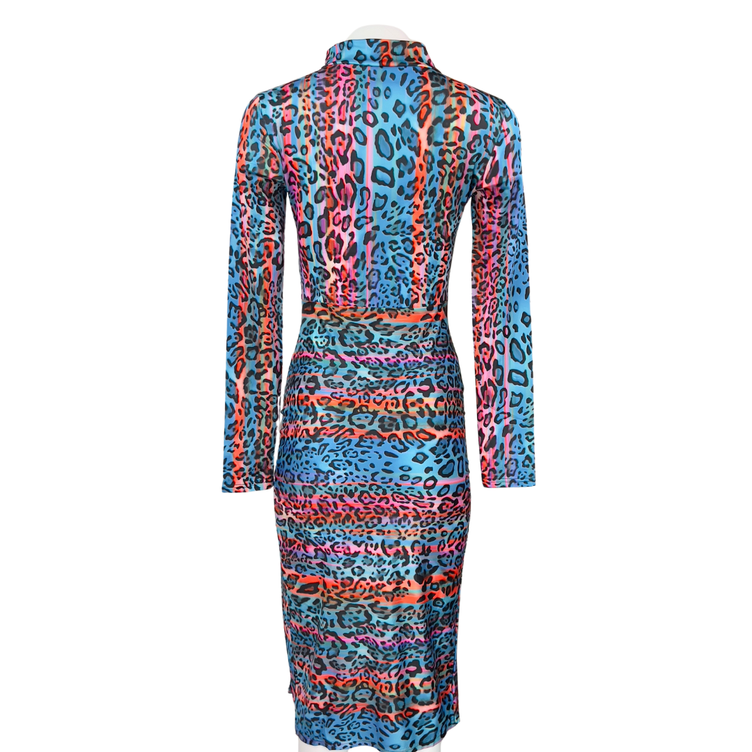 Multi Color Leopard Print Dress with High Slit