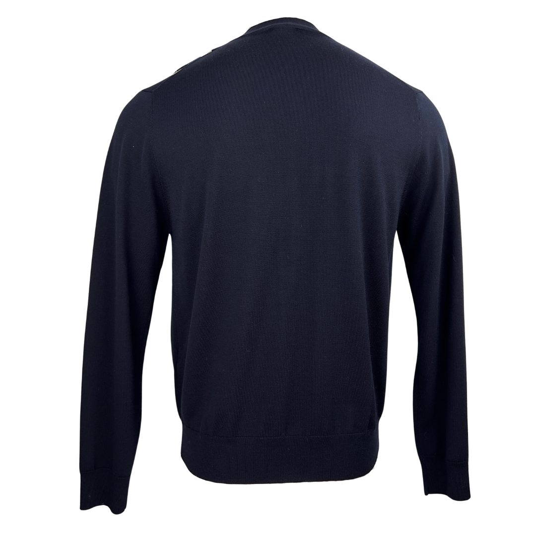 Sandro Black Cardigan with Blue and White Stripes