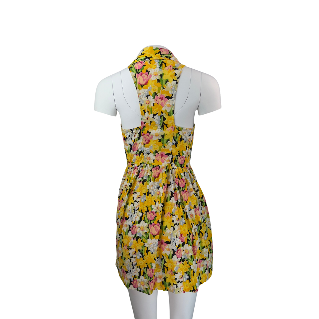 Topshop Yellow Floral Halter Mini Dress