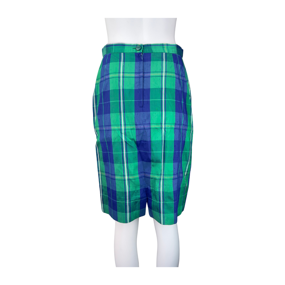 Vintage Green and Navy Plaid Skirt Set