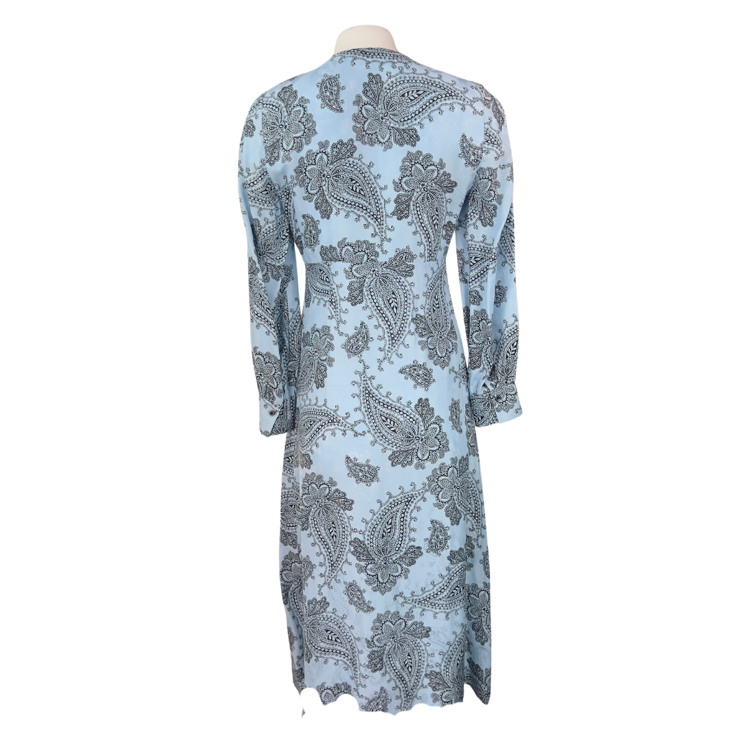 Sandro Long Sleeve Blue Paisley Midi Dress