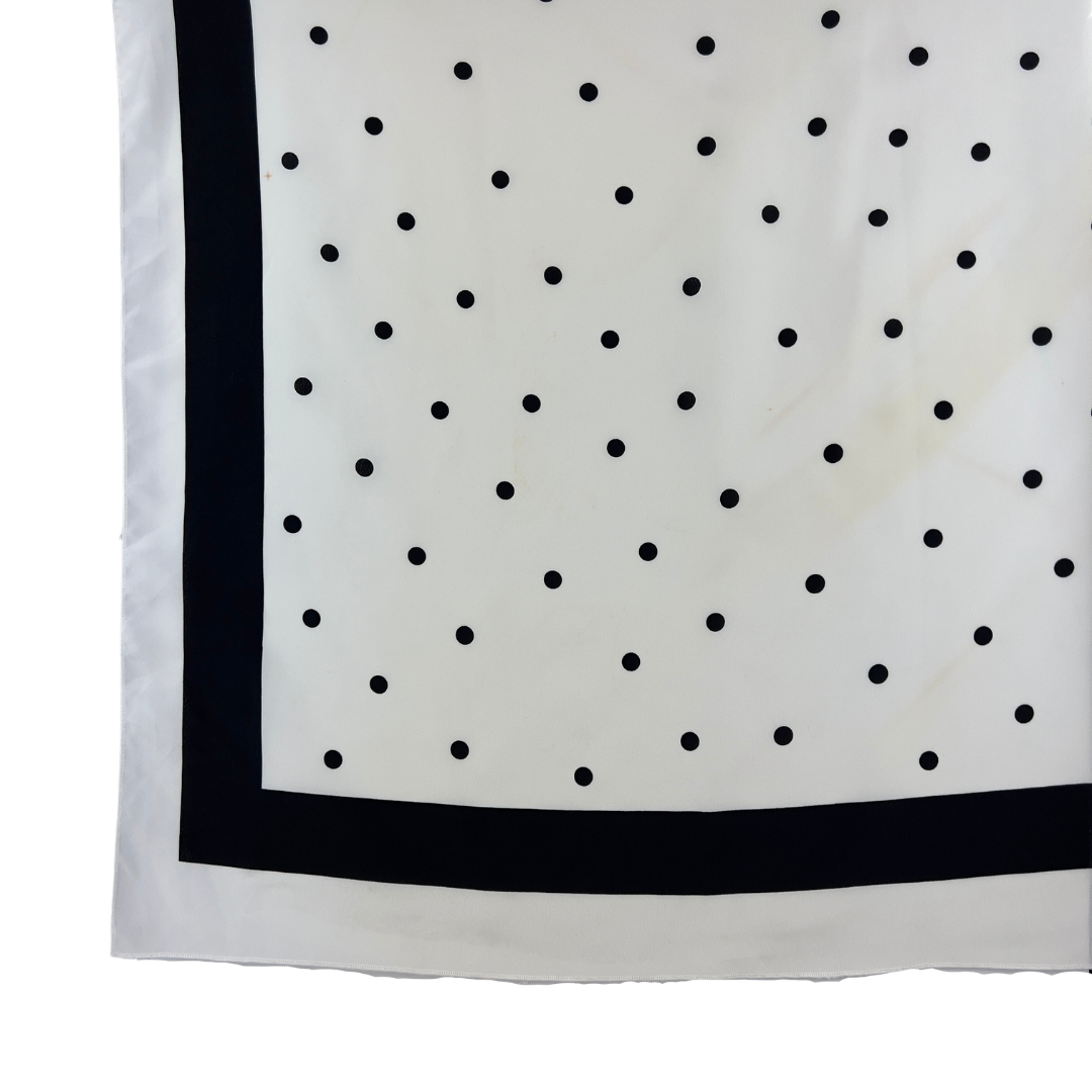 White Square Scarf with Black Border and Polka Dots