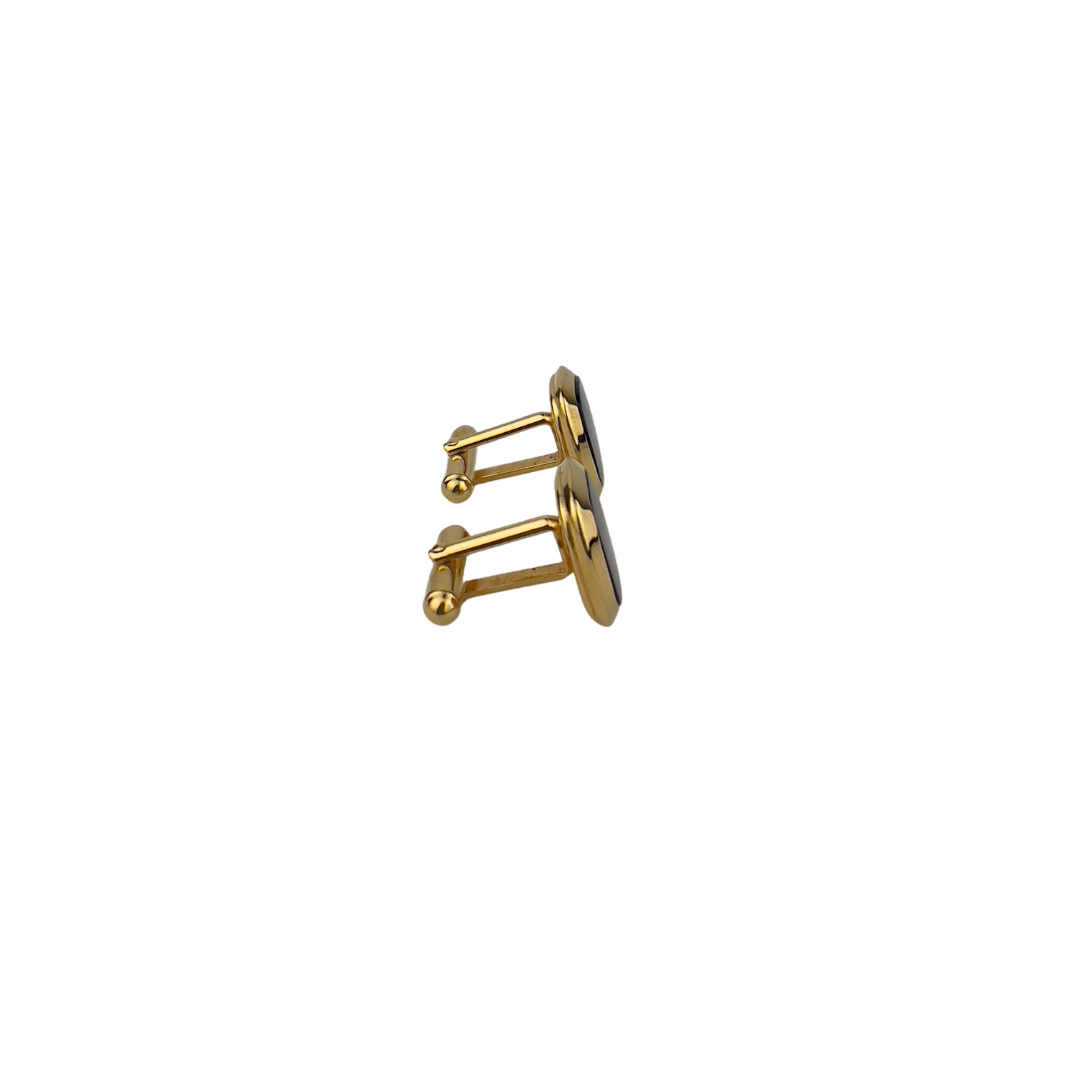 Gold and Black Enamel Cufflink Set with Tie Clip