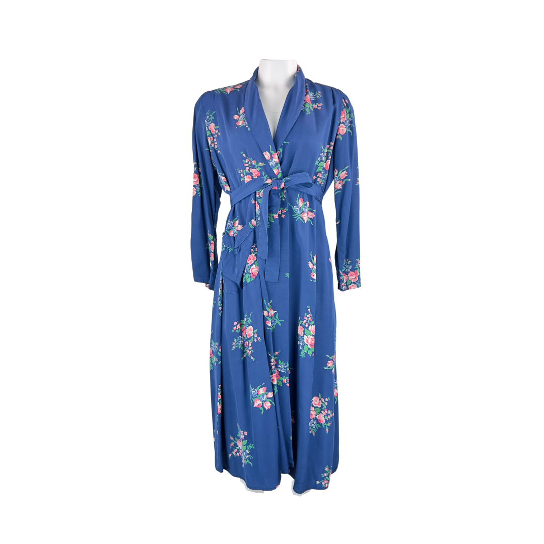 1940's Blue Robe with Pink Flowers