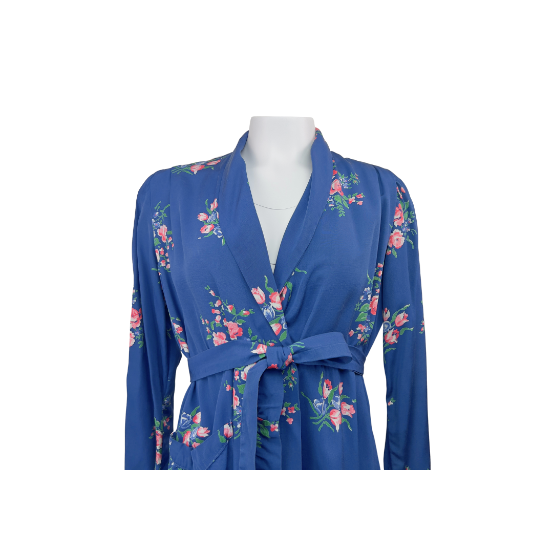 1940's Blue Robe with Pink Flowers