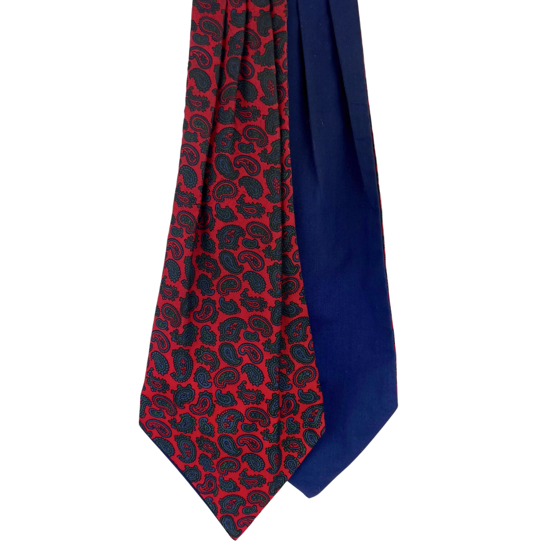 Red Paisley Cravat with Navy Underside