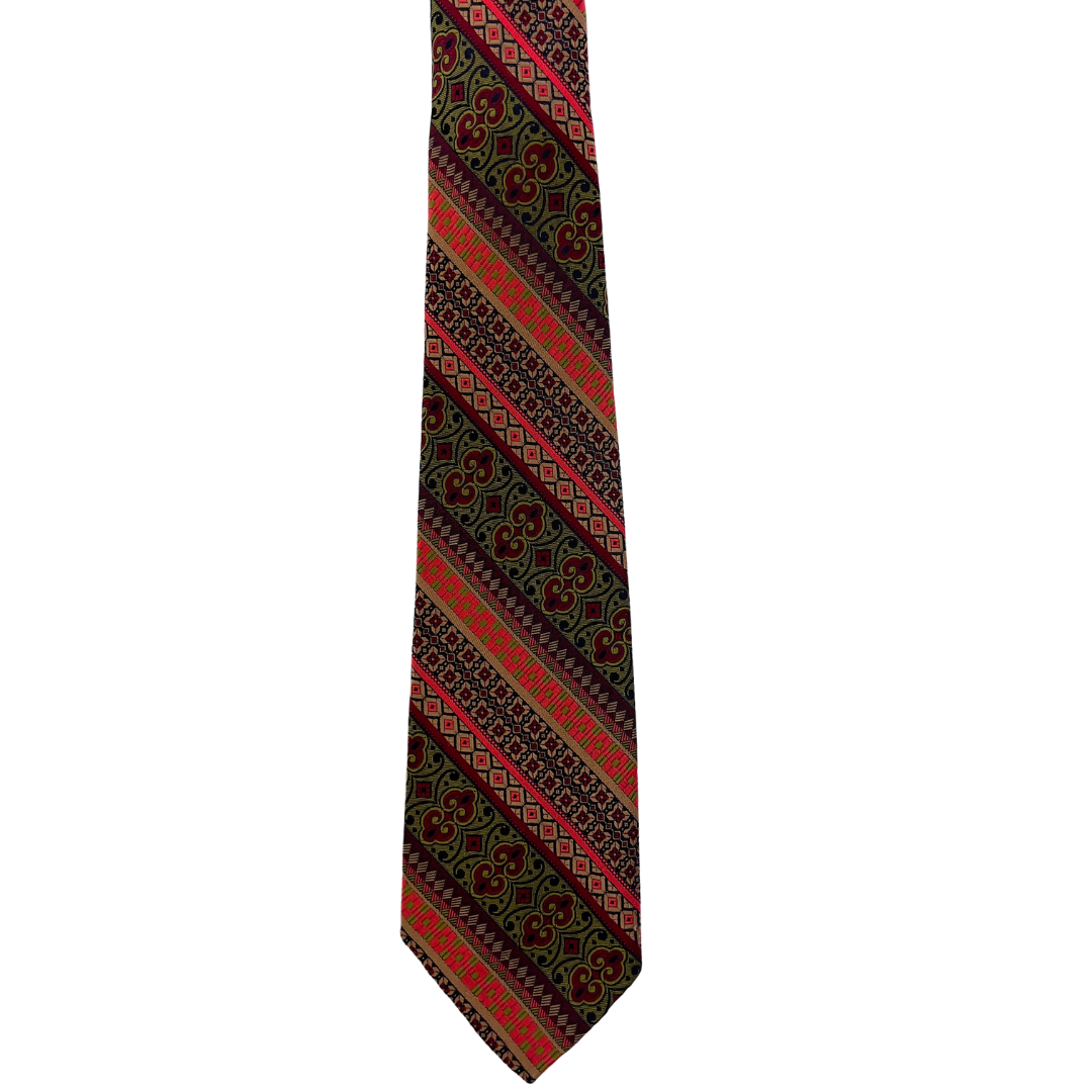 1970's Orange and Green Ornate Stripe Tie