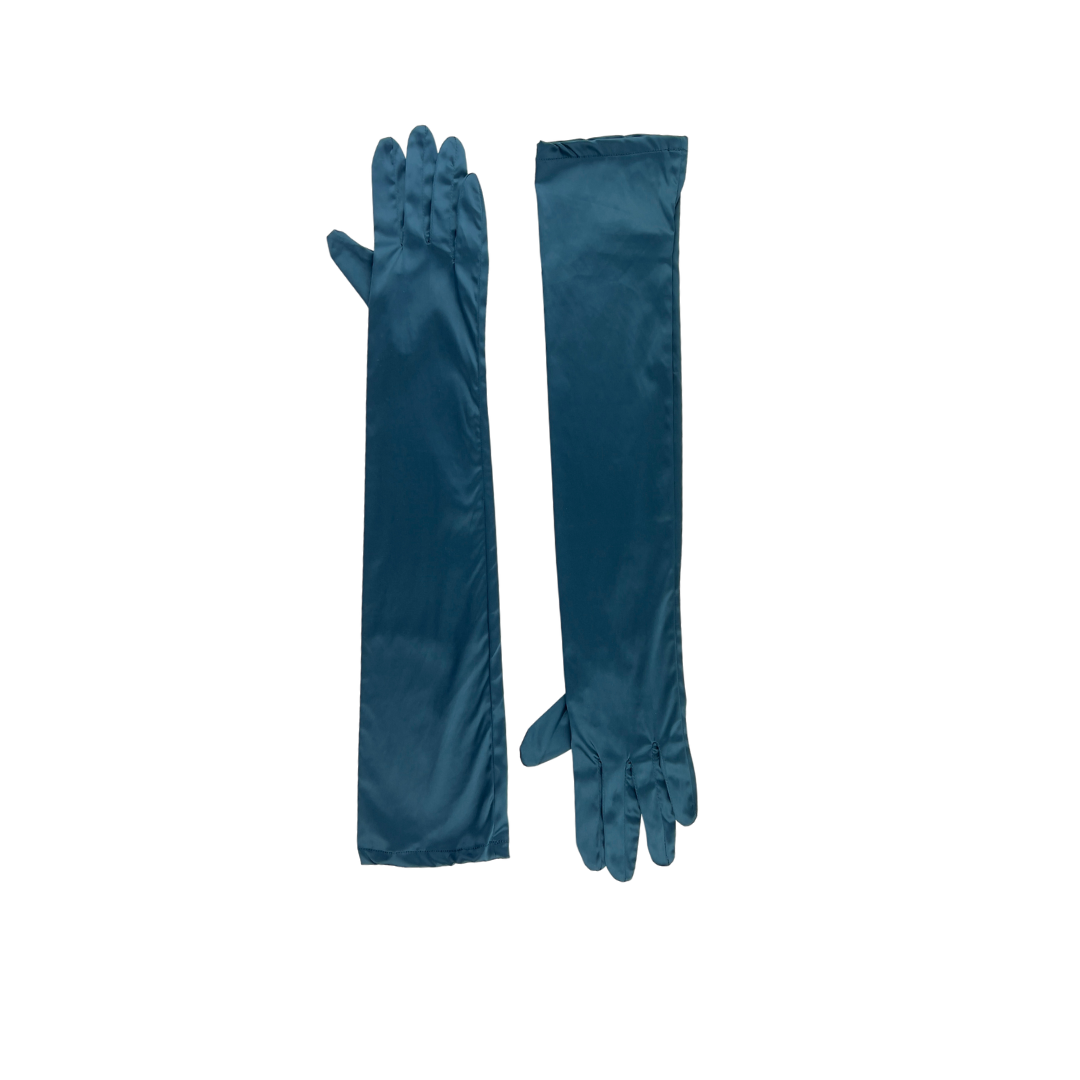 Long Satin Teal Gloves