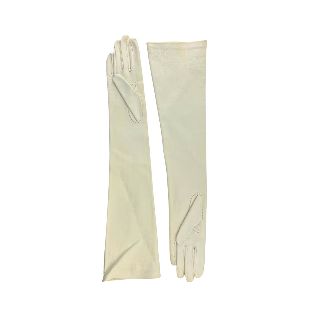 White Long Leather Gloves