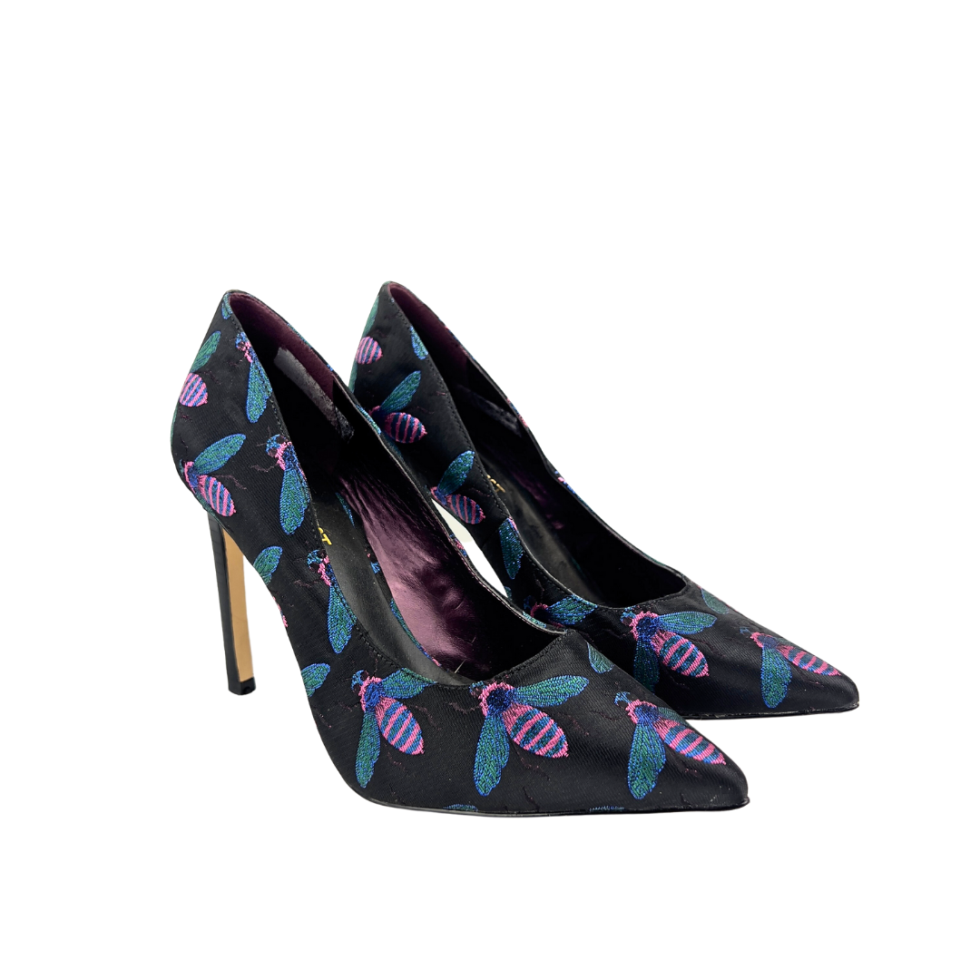 Nine West Black Satin Pump With Bugs