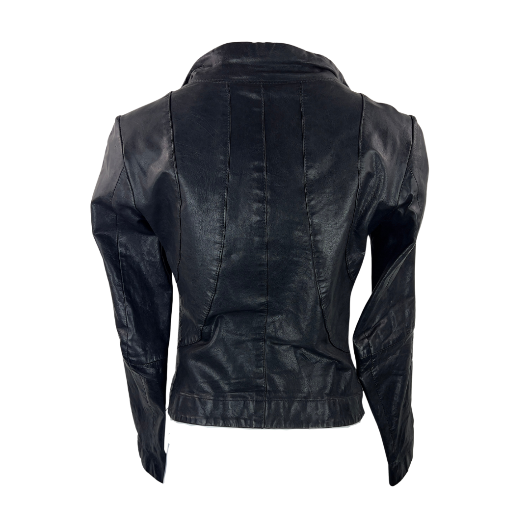 All Saints 5 Back Seam Leather Jacket with Flop Lapel