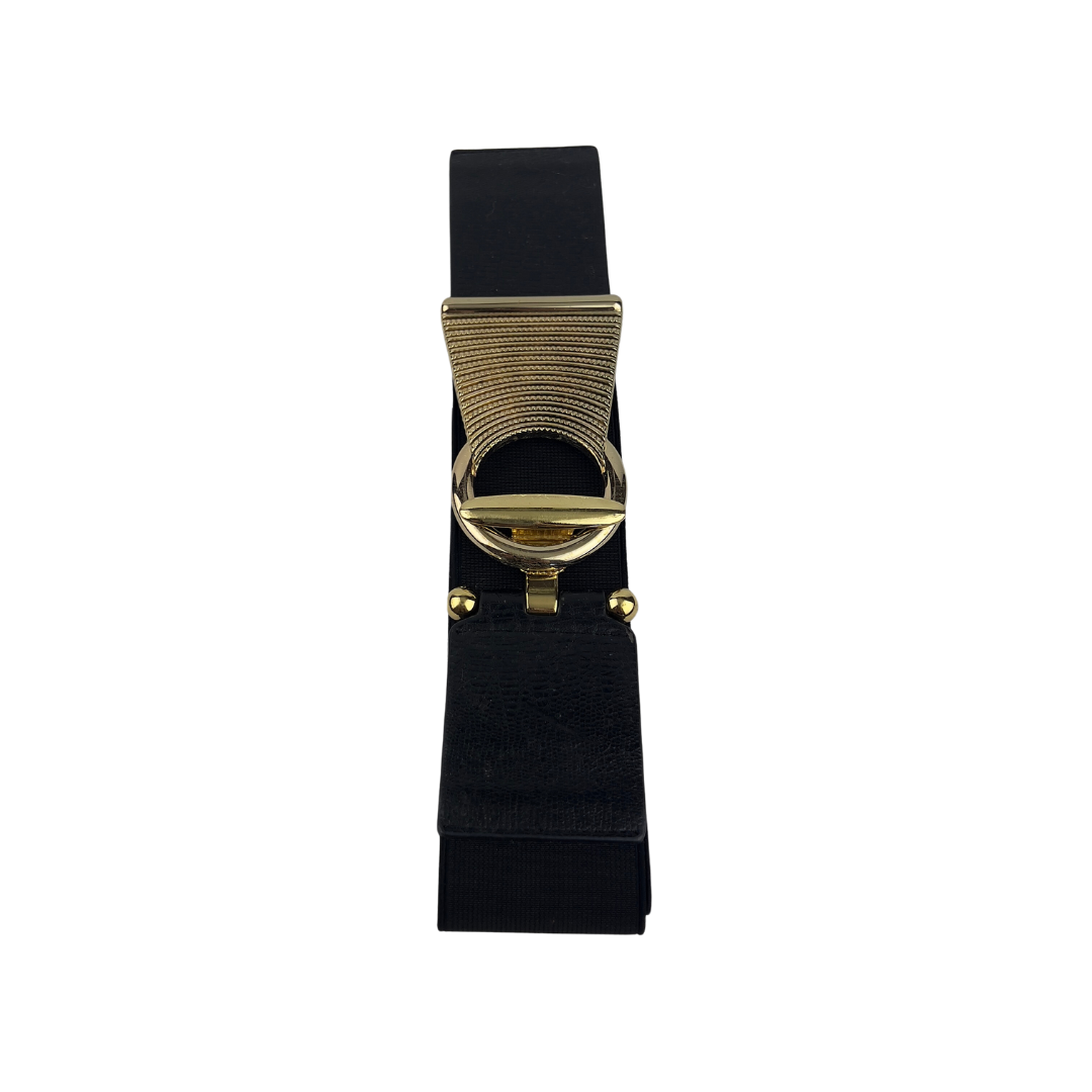 Black Elastic Belt with Gold Circle Lariet Closure