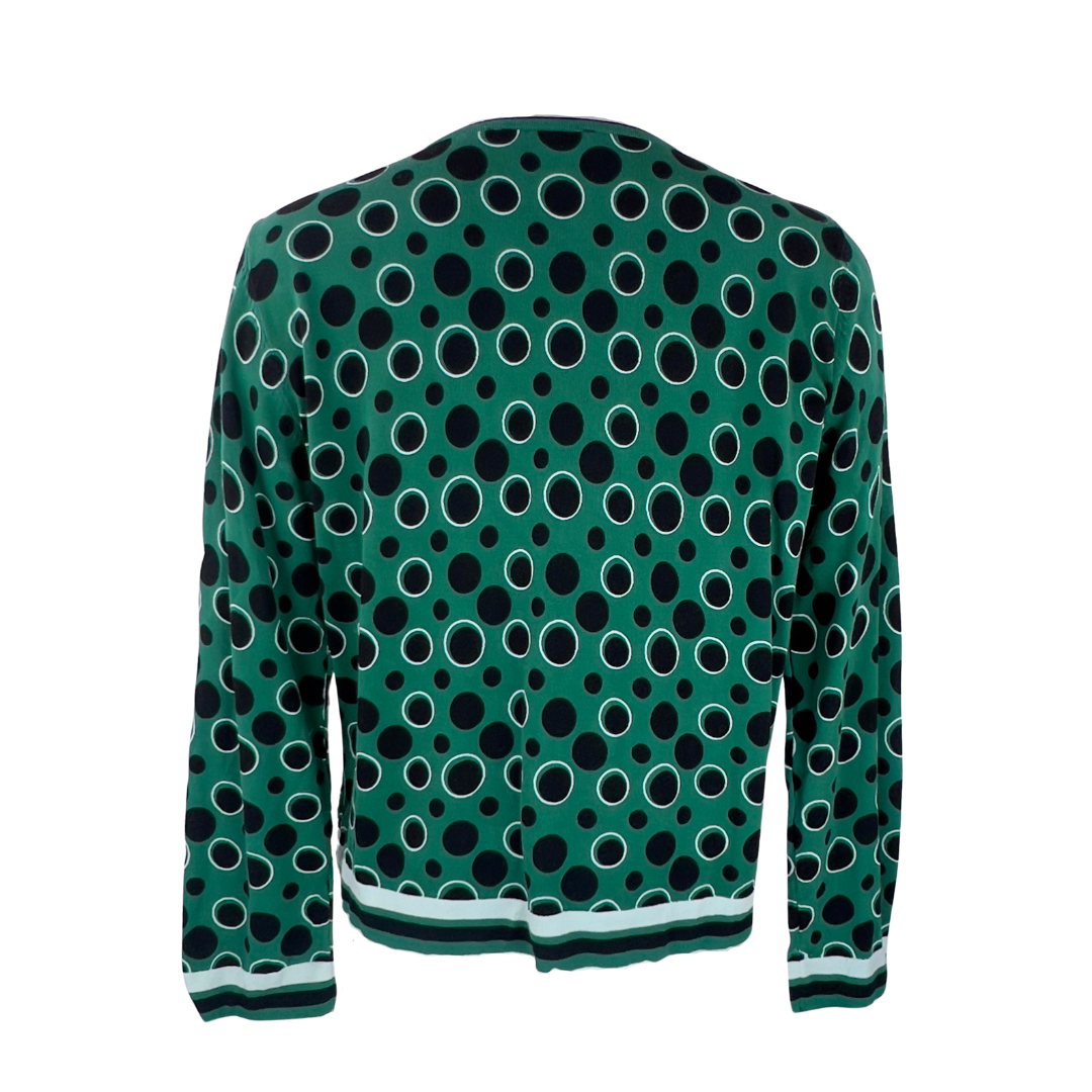 Green Cardigan with Black Polka Dots