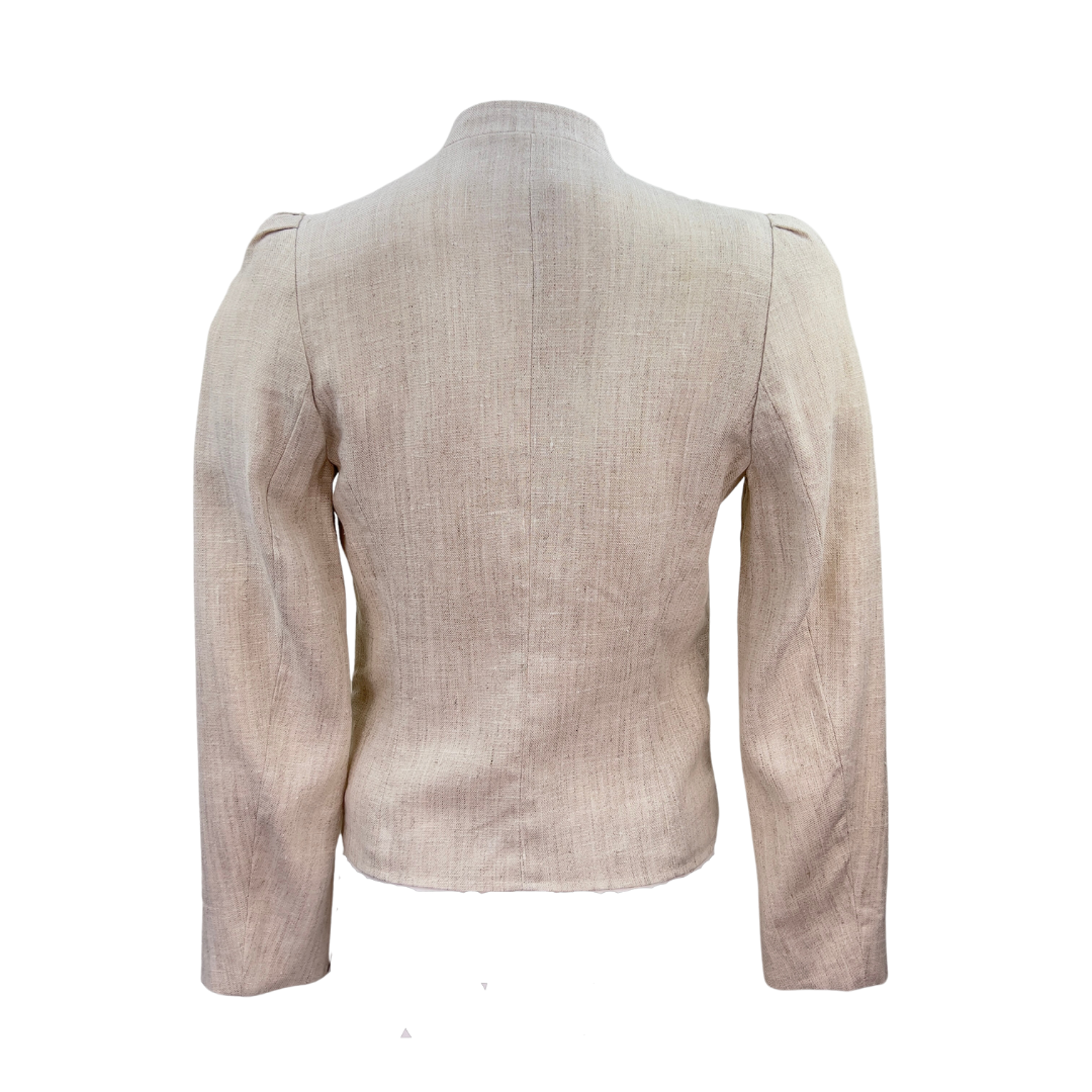 Natural Linen Blazer with Mandarin Collar