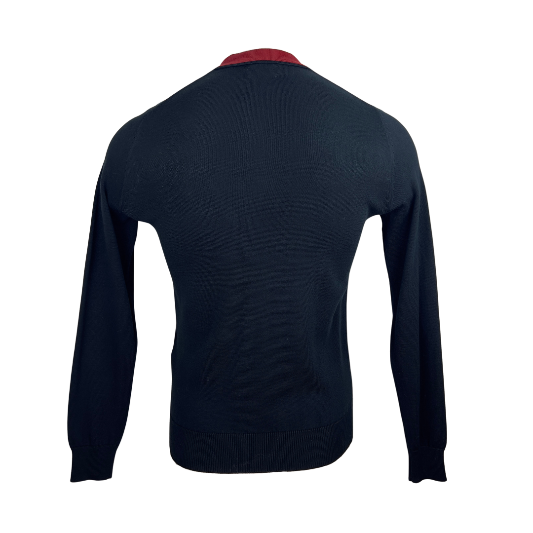 Ben Sherman Black and Burgundy Knit Long Sleeve Polo