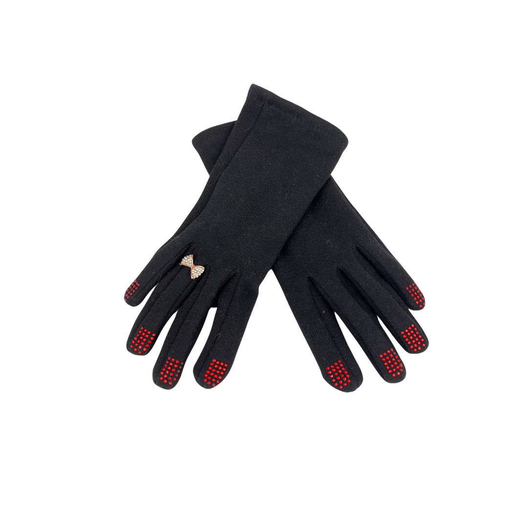 Black Fleece Gloves with Red Nails