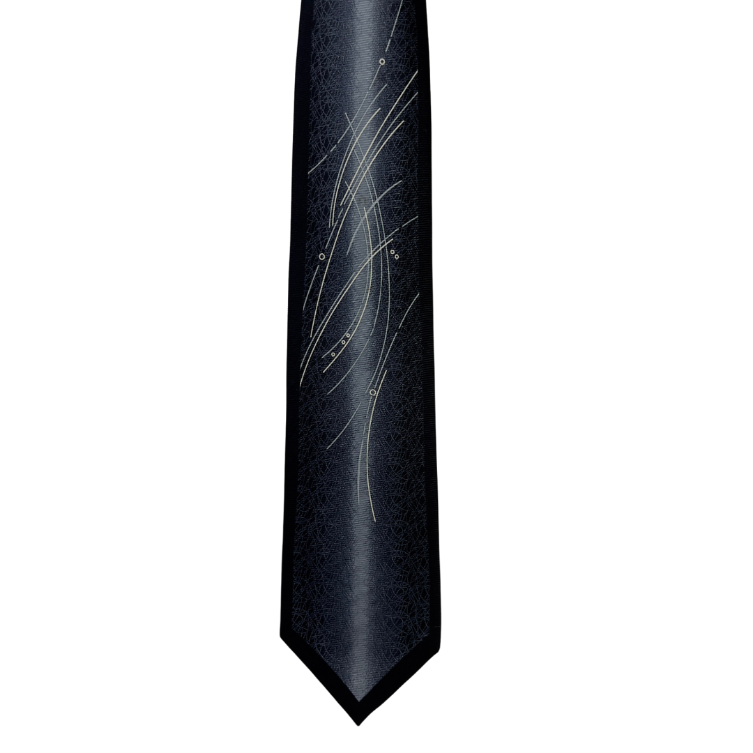 Grey Stripe and Squiggle Tie with Black Border