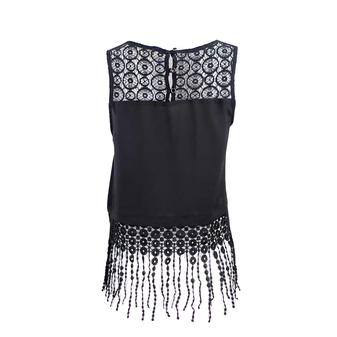 Monteau Black Tank with Circular Fringe