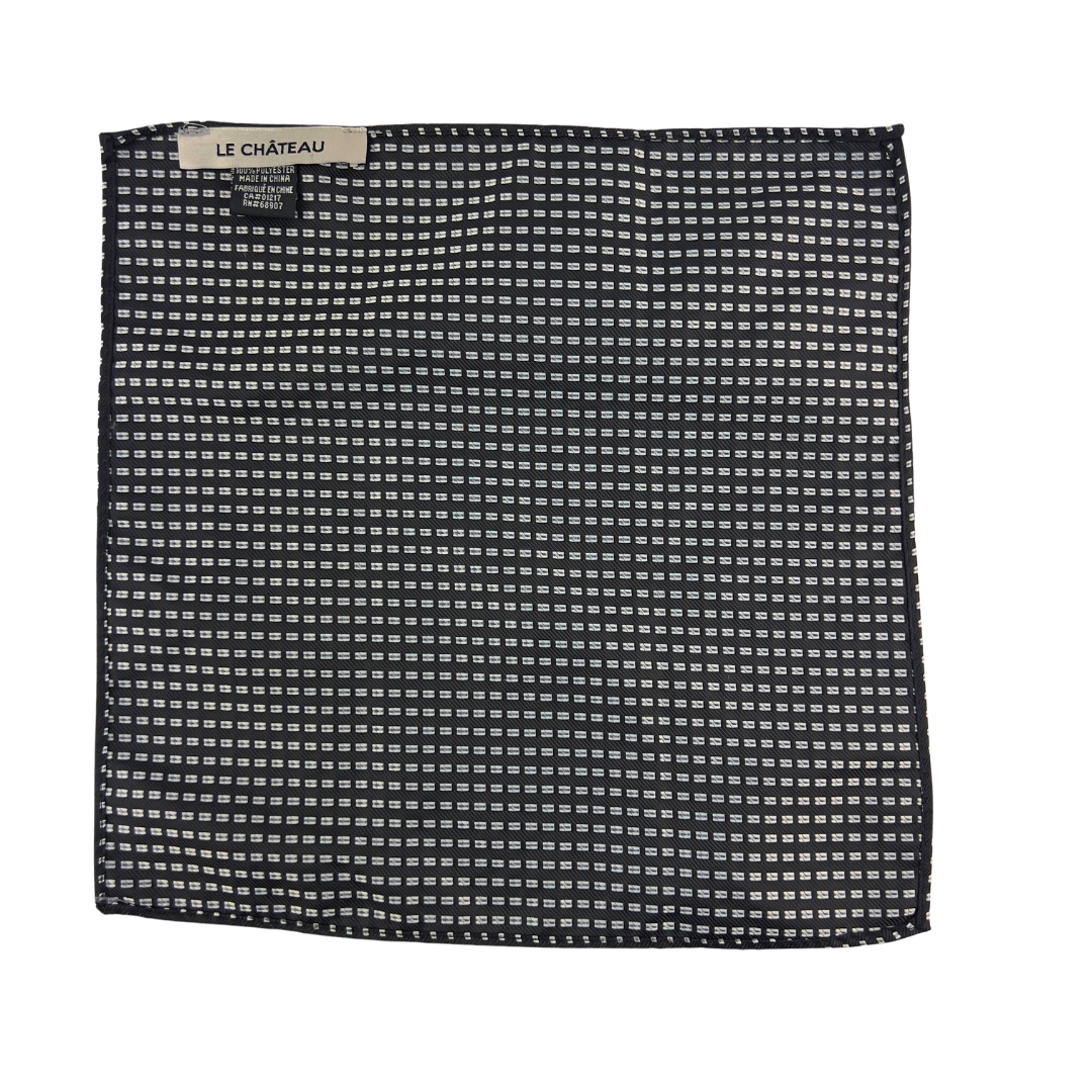 Black Satin Pocket Square with Small Silver Squares