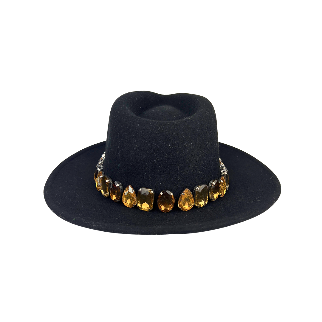 Black Felt Fedora with Bronze Jewels around the Crown