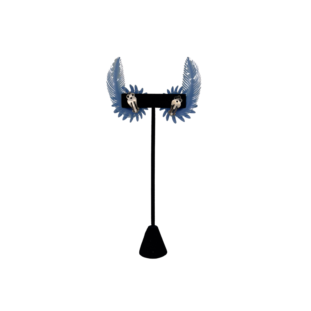 Vintage Blue Plastic Feather Climbing Earrings