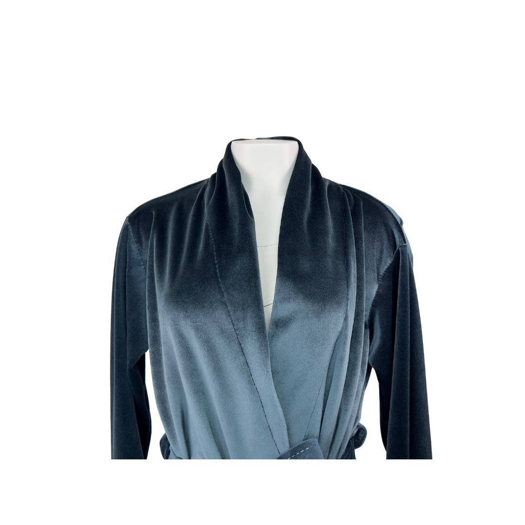 Steel Blue Short Velour Robe