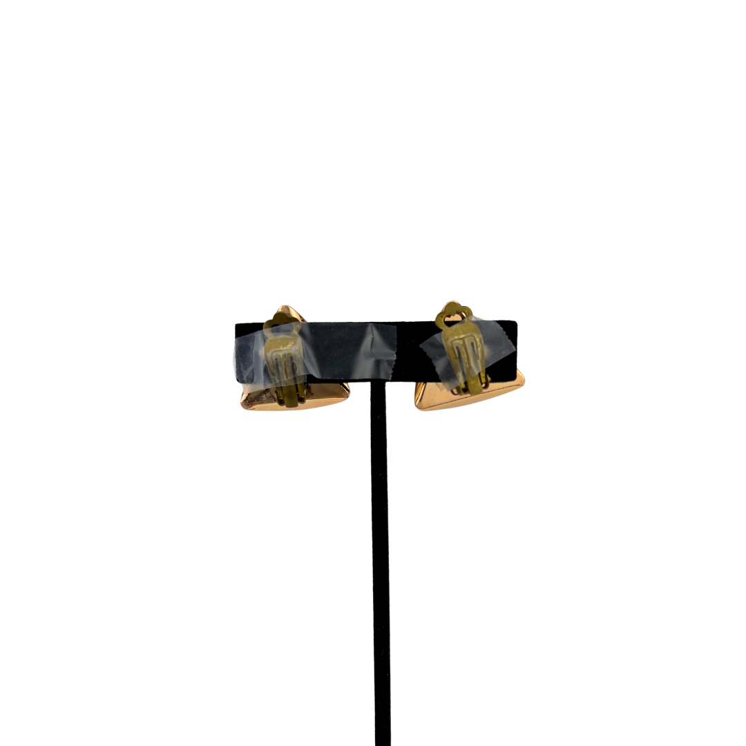 Blue Triangle Clip On Earrings with Flower Detail