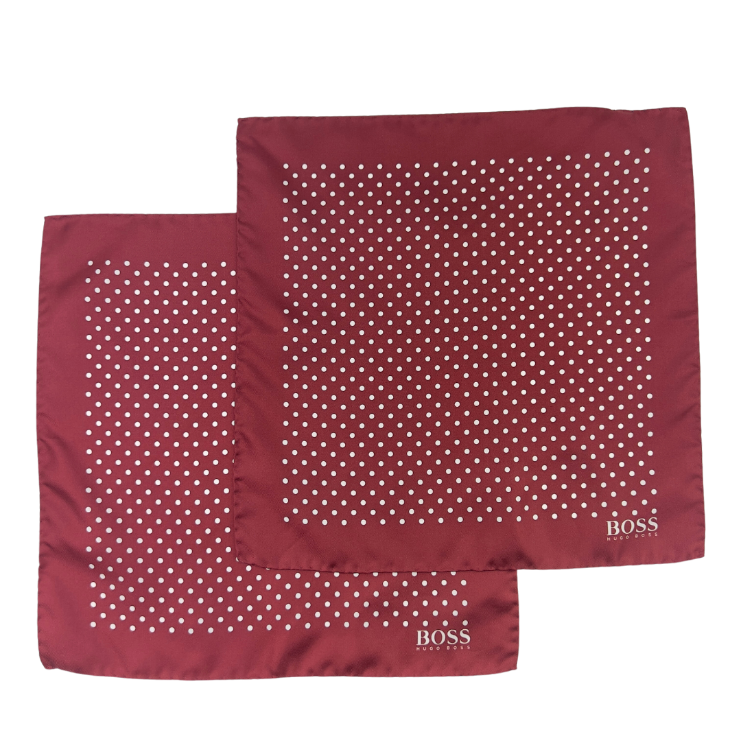 Hugo Boss Burgundy Pocket Square with White Polka Dots
