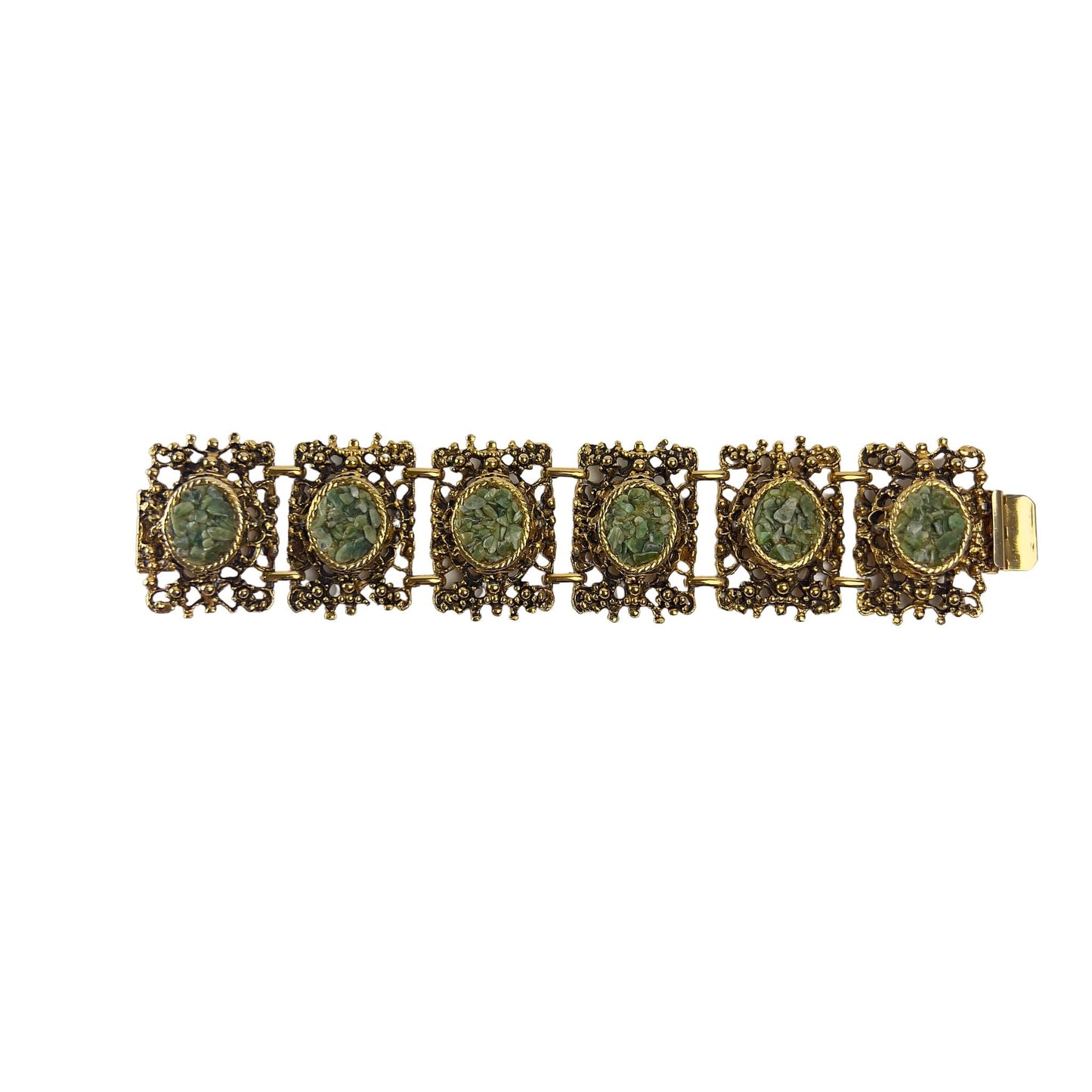 Very Ornate Gold Bracelet with Green Rock