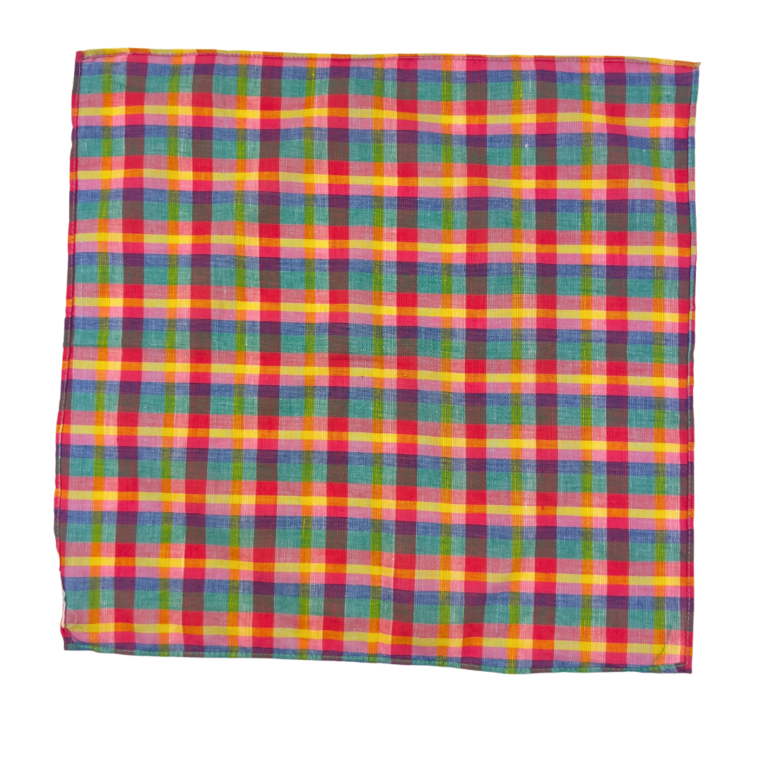 Bright Yellow, Pnk, Navy and Green Plaid Pocket Square