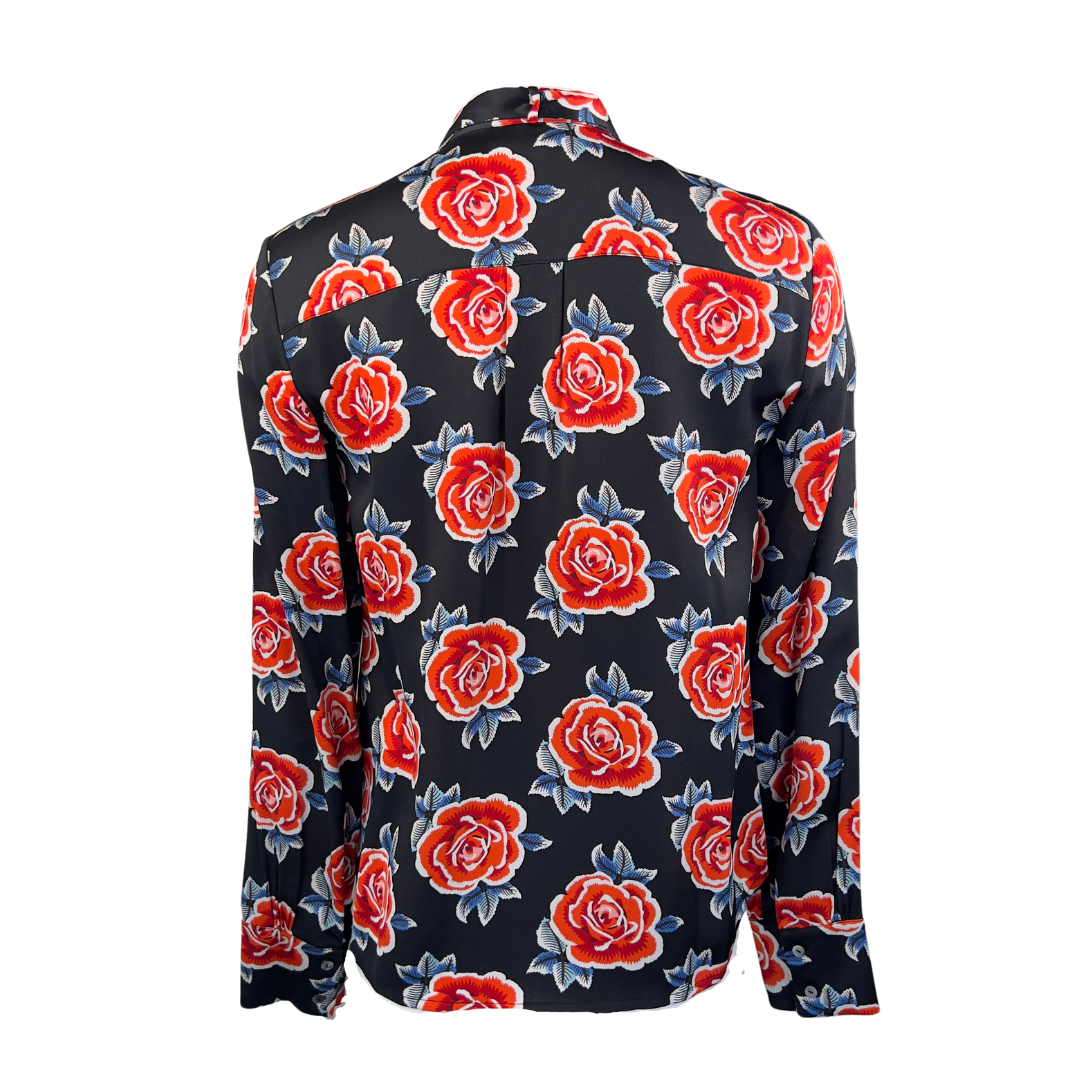 Brooks Brothers Satin Rose Print Blouse with Pussy Bow