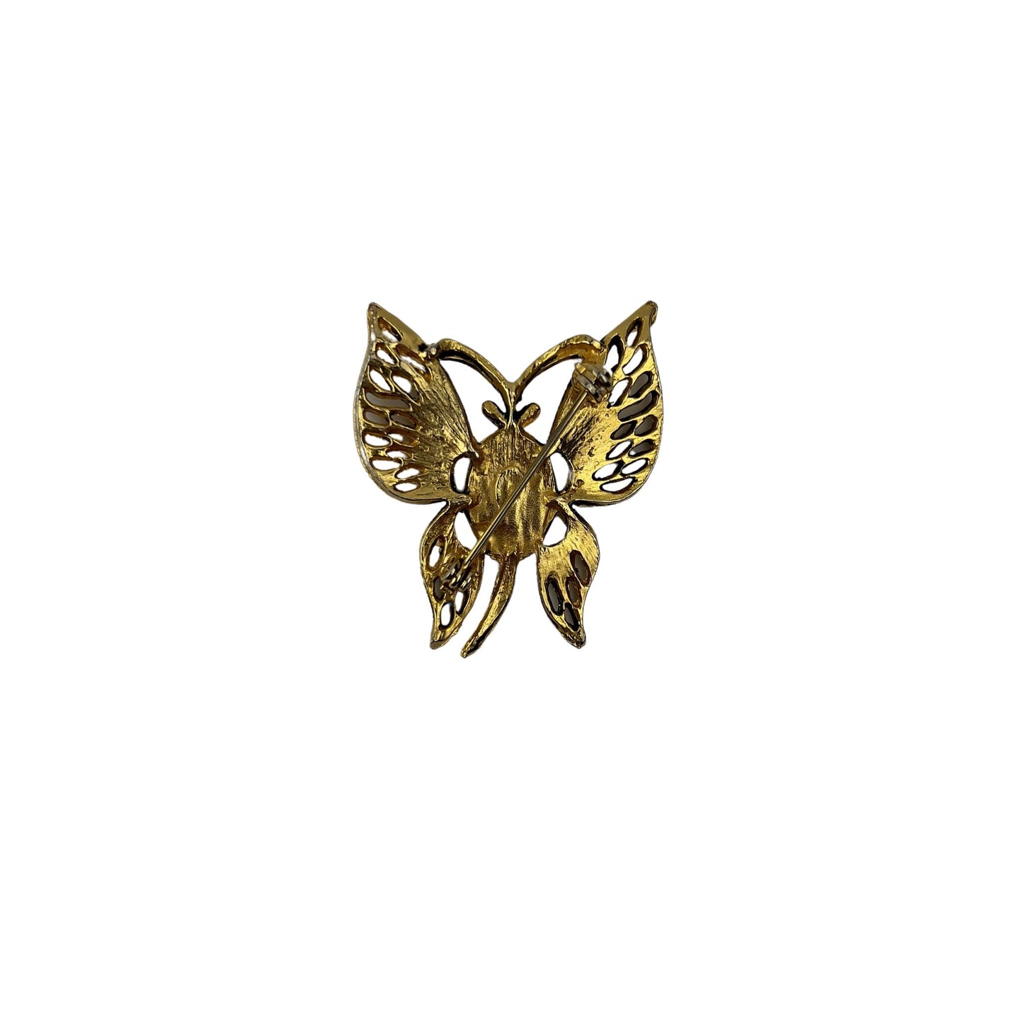 Gold Butterfly Brooch with Jade Center