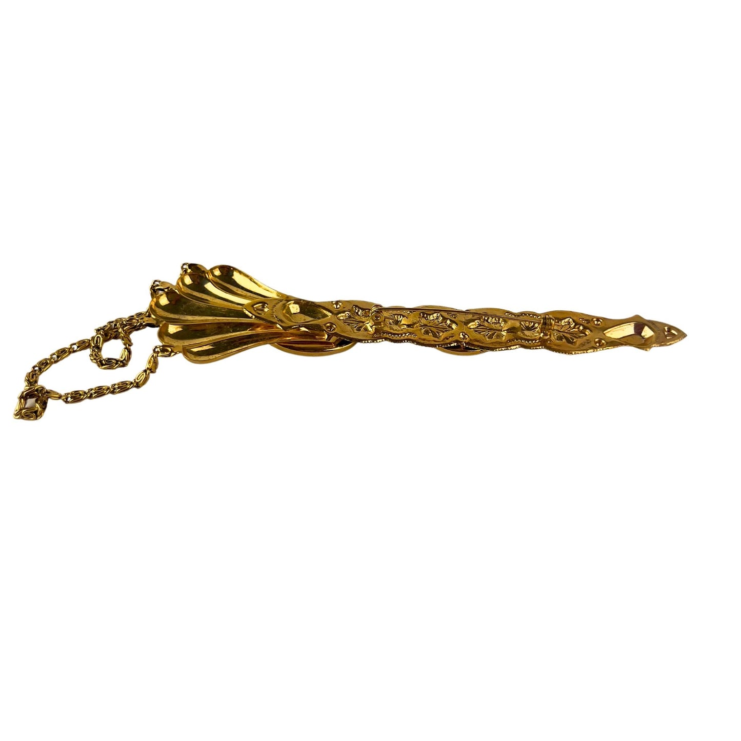 Vintage Ornate Long Pin Brooch with Orange Beads