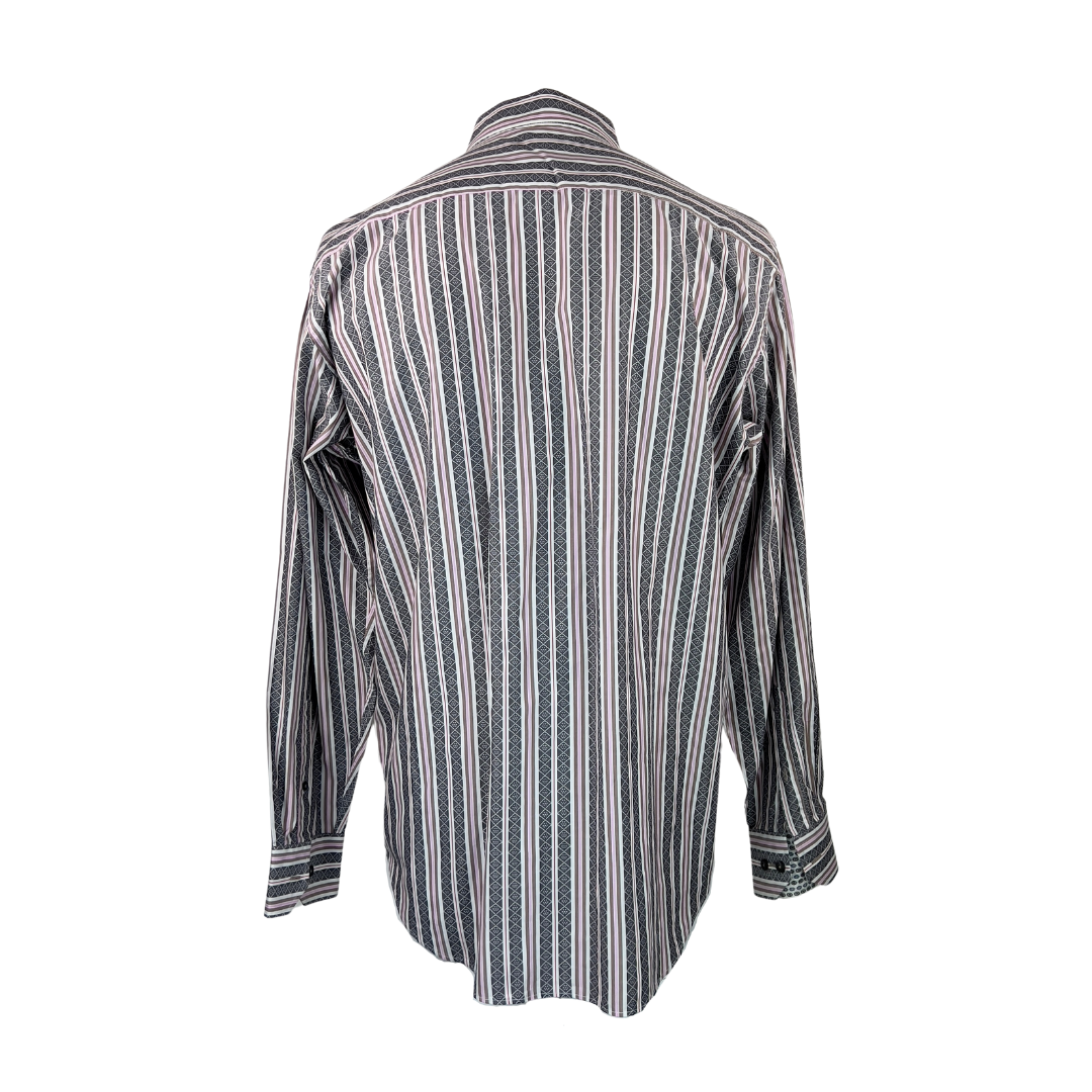 Bugatchi Unique Stripe Dress Shirt with Black, White, Red and Purple