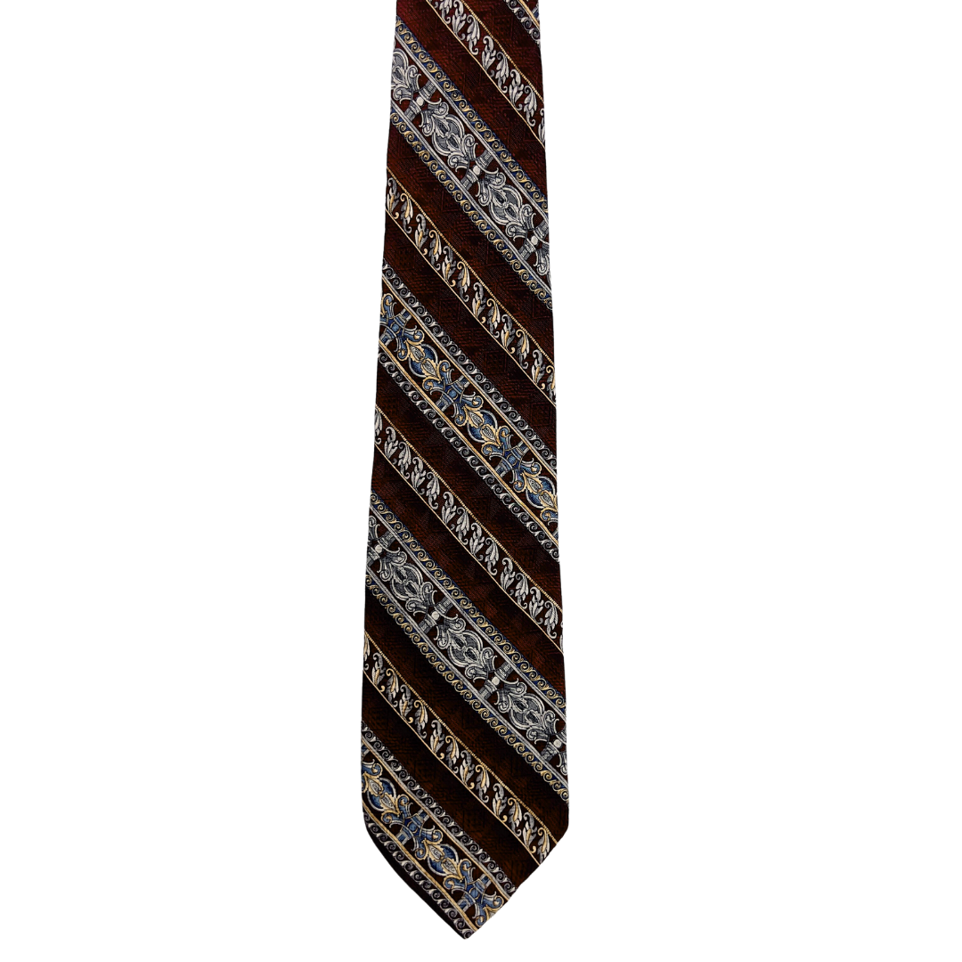 Christian Dior Burgundy Tie with Stripes of Silver and Gold Chain