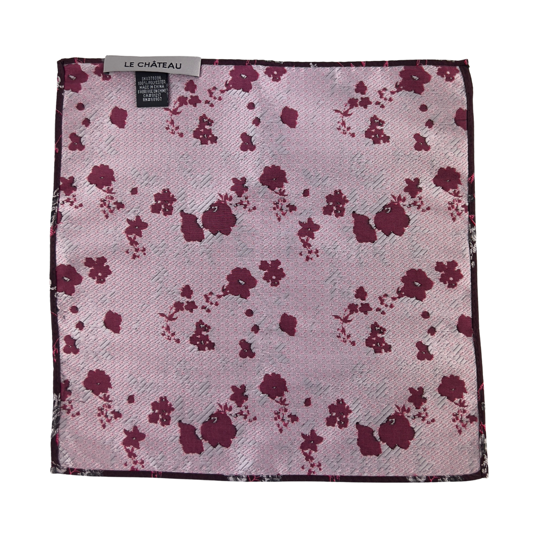 Burgundy Jacquard with Grey Rose Pocket Square