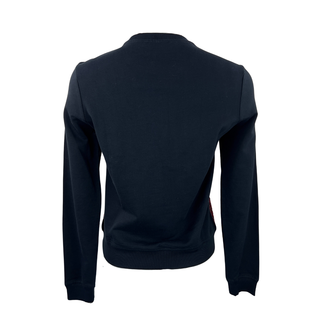 Carven Black Crewneck Sweater with Rust Lazer Cut Front