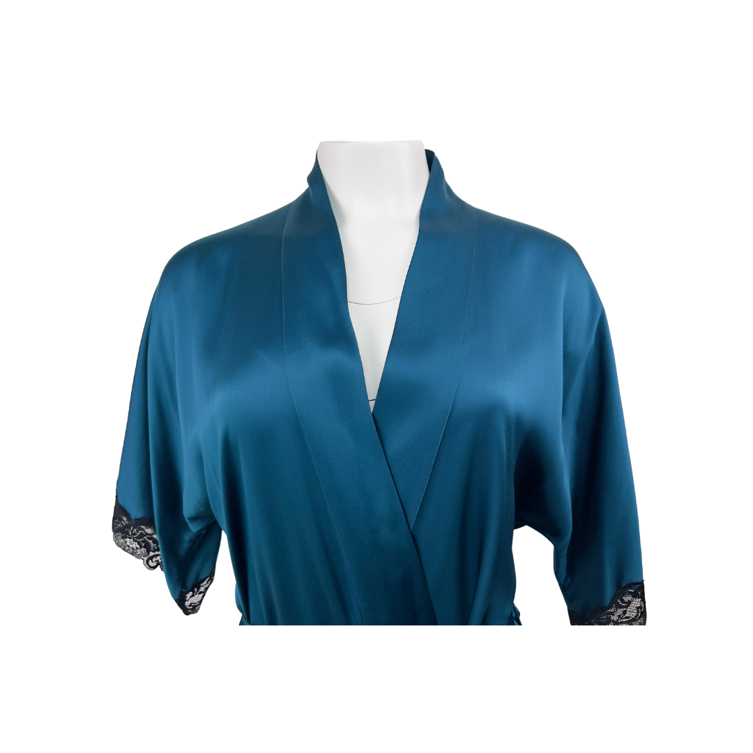 Teal Silk Short Sleeve Robe