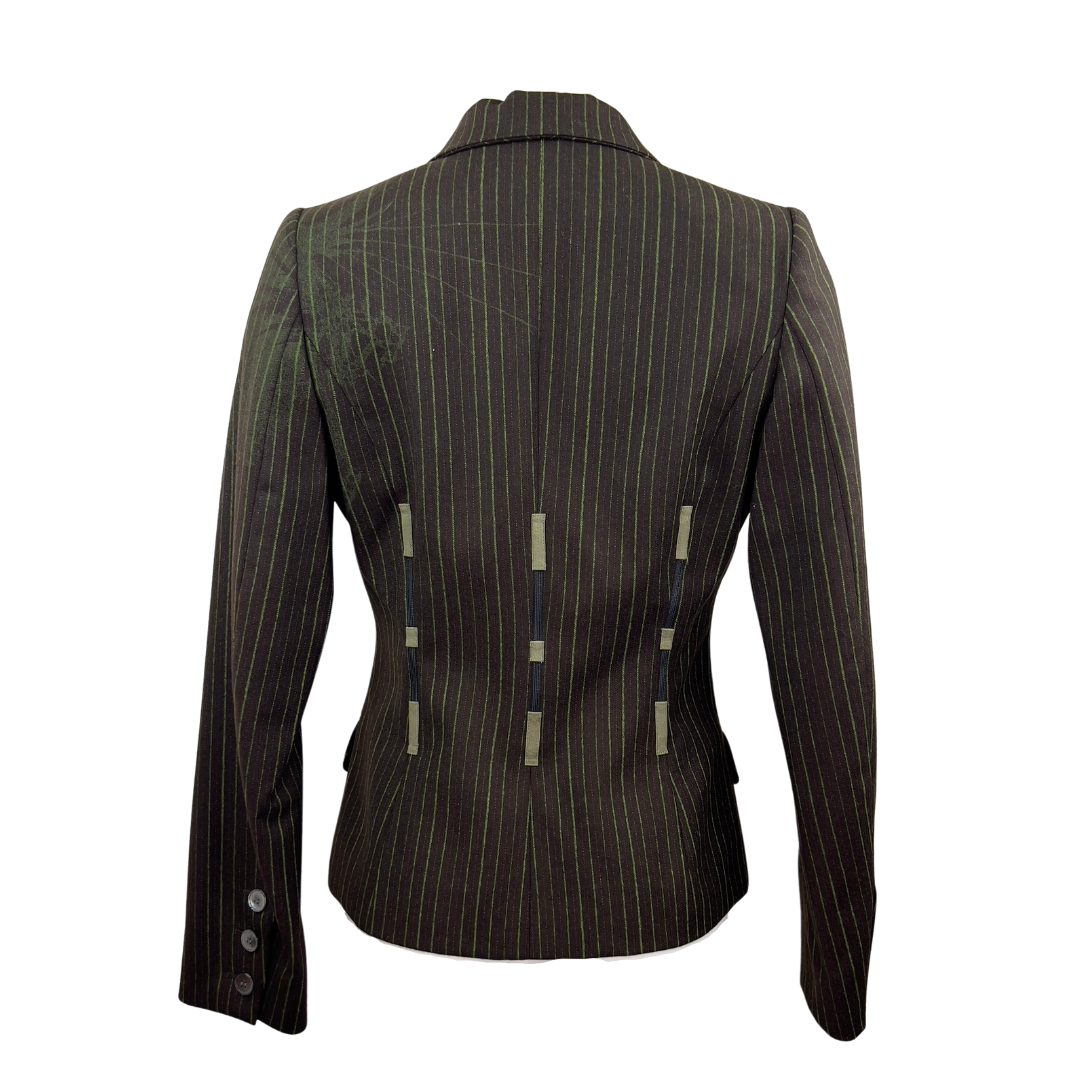 Christian Lacroix Brown Wool Blazer with Green Pinstripe